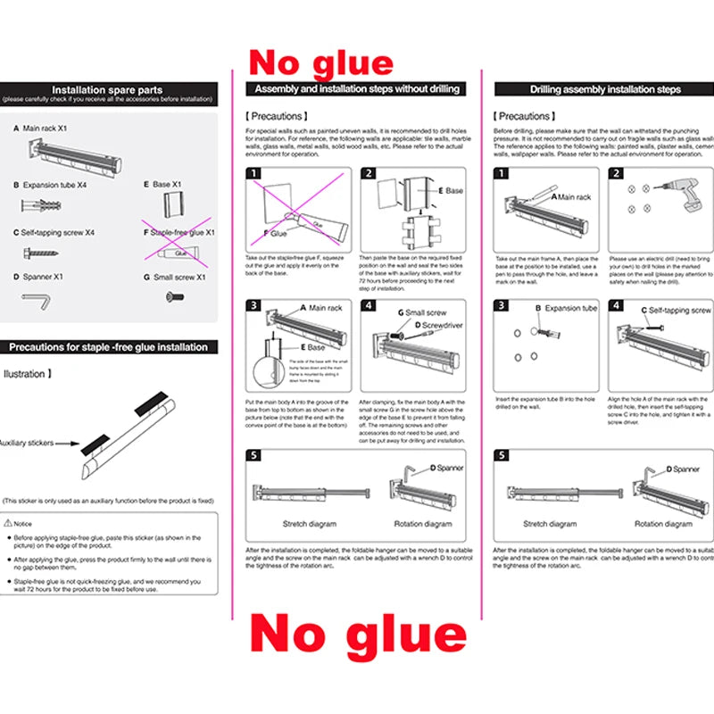 Składany, ścienny wieszak na pranie z wysuwanym drążkiem