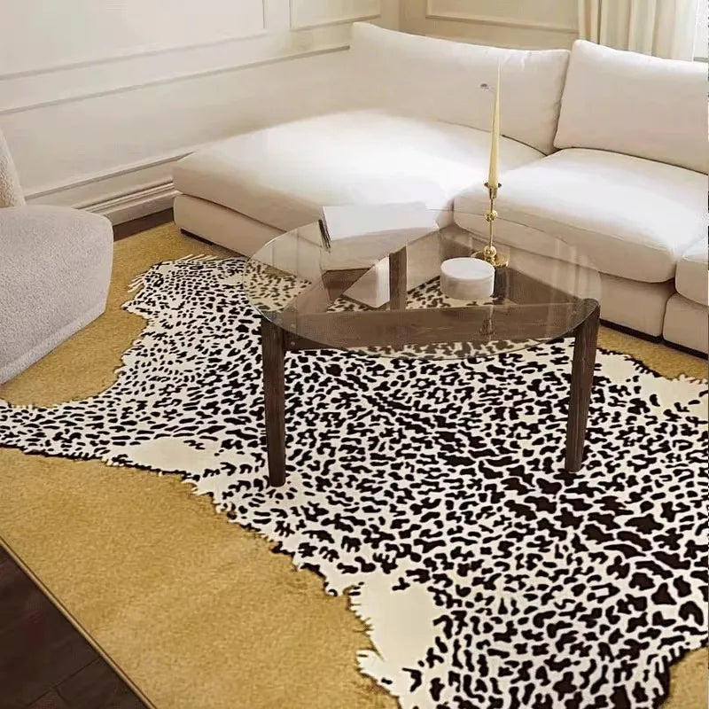 Amerykański retro dywan w zielono‑różowy wzór panterki