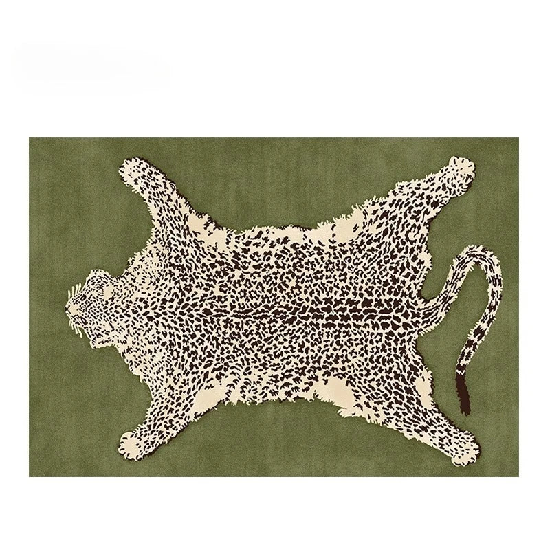 Amerykański retro dywan w zielono‑różowy wzór panterki